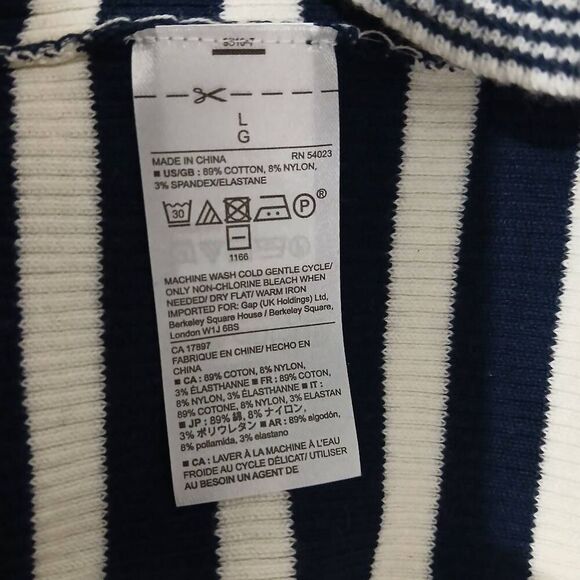 Gap womens large classic stripe turtleneck sweater blue white cotton nylon - Picture 6 of 7